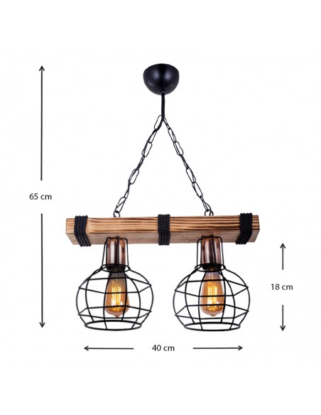 Φωτιστικό οροφής Marit Megapap E27 ξύλινο/μεταλλικό δίφωτο καρυδί/μαύρο 40x15x65εκ.